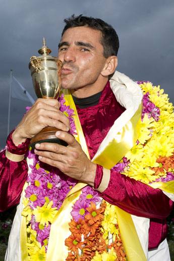 Winning Jockey Eurico Rosa da Silva and the Prince of Wales Cup. Photo courtesy Michael Burns Photography